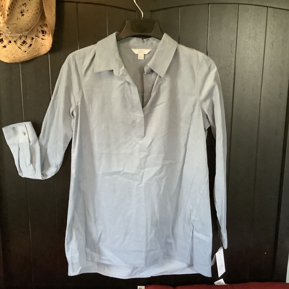 Croft & Barrow Corduroy Tunic Top Shirt Women's Blue LS Popover NWT Small